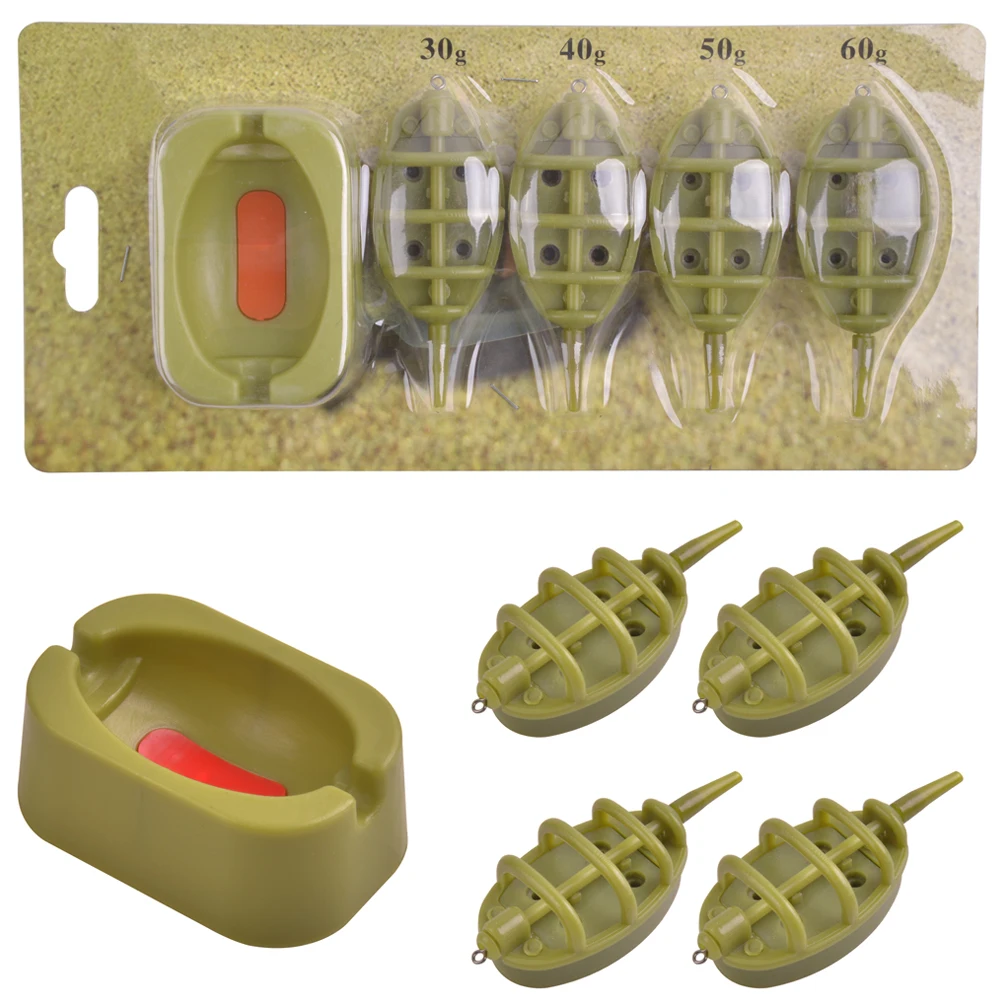 

Carp Fishing Method Feeder Set 4pcs Inline Method Feeders with 1pcs Quick Release Mould Carp Fishing Tackle Bait Holder Tool