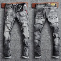 Italian Style Fashion Men Jeans Retro Gray Elastic Slim Fit Ripped Jeans Men Trousers Vintage Designer Casual Denim Pants Hombre 1
