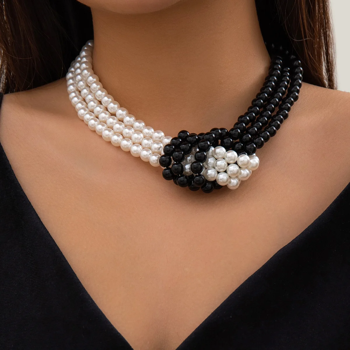 DIEZI White Black Pearl Beads Knot Necklace For Women Party