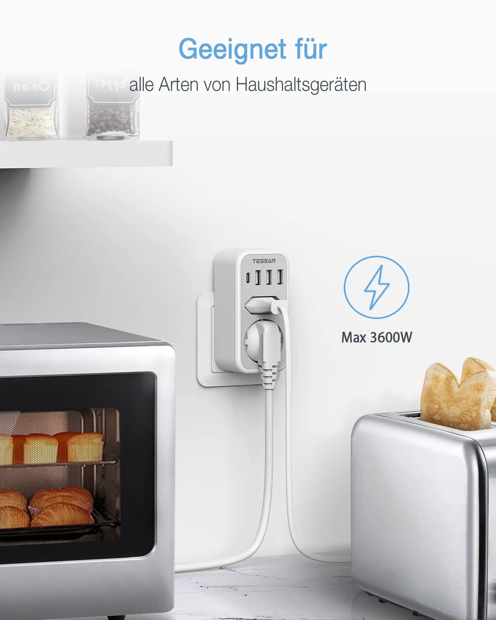 TESSAN-EU   Ȯ, AC ܼƮ 2  + USB Ʈ 3  + c   1 , Ȩ ǽ  ȣ