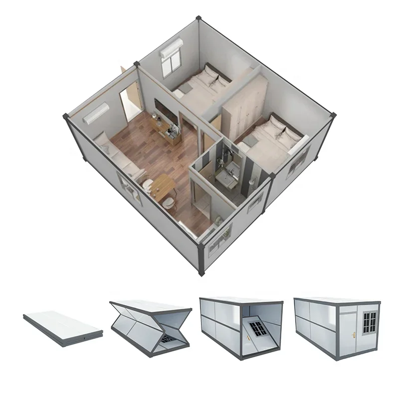 20Ft 40Ft A Prova Di Uragano In Acciaio Leggero Pieghevole Flat Pack Espandibile Di Stoccaggio Prefabbricato 4 Camere Da Letto Cabina Case Container H