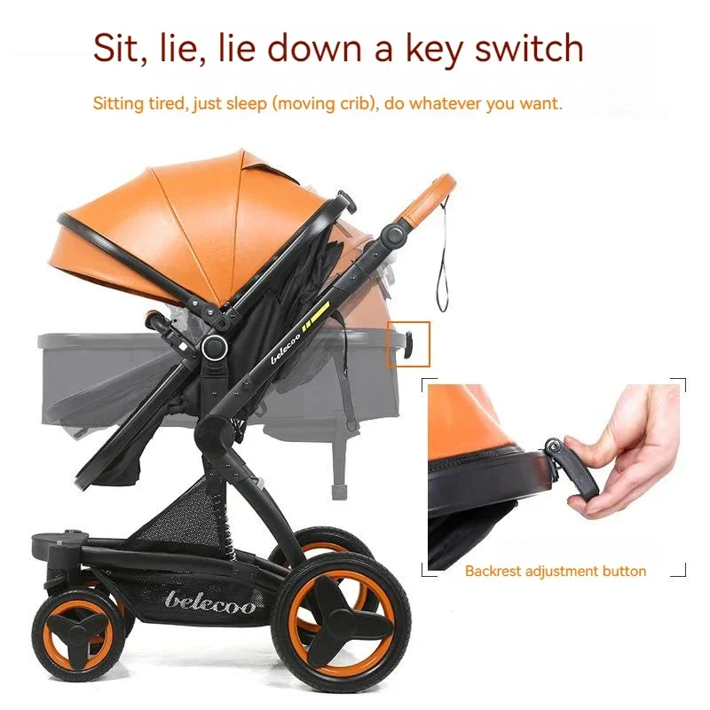 2025 NEW Baby Stroller 3in1 Waterproof Pu leather luxury stroller with car seat Adjustable handle With mosquito net,foot cover 4