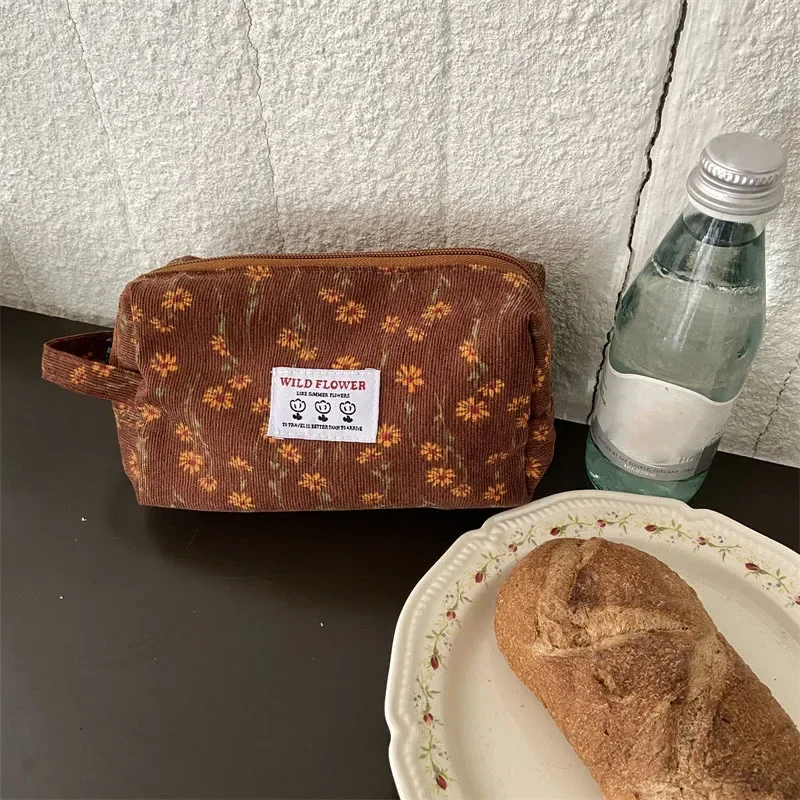 Women Cosmetic Bag Corduroy Flower Lipsticks Makeup Bag Korean Student Pencil Case Travel Makeup Brushes Neceser Organizer makeup organizer,cosmetic bag,pencil case,cosmetic storage bag,makeup bag,cosmetic case