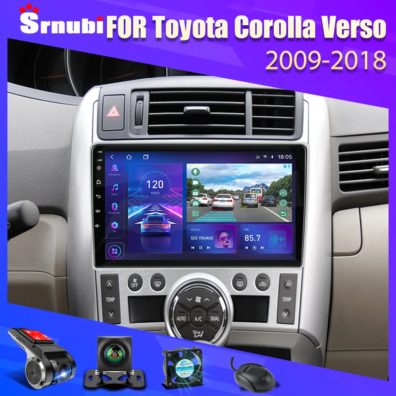 Автомагнитола на Android 11 для Toyota Corolla Verso 2009-2018, мультимедийный плеер с навигацией для Carplay, 2 Din, DVD-динамики, головное устройство