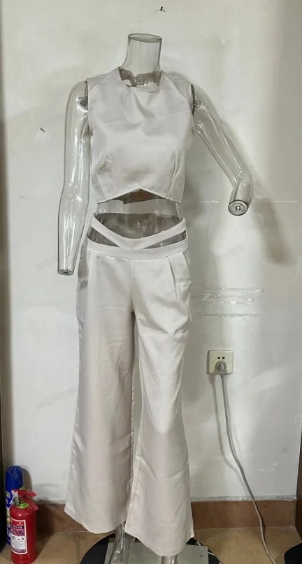 Elegant Women's Pants Set Summer 2024 Fashion Sleeveless Top Y2k Backless Slim and Sexy Trousers Suits for Female Streetwear