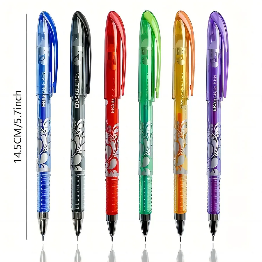 36pcs/set 6 Colors Neutral Erasable Pen,Blue/black/red/green/orange/purple Ink Writing Gel Pens Washable HandleSchool Stationery