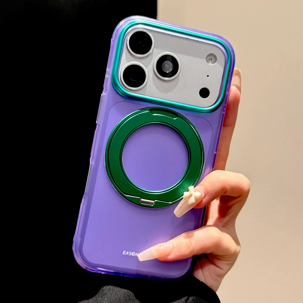 360 °   Funda para Teléfono con Anillo Magnético Giratorio para iPhone 16 Pro 17 Pro Max, Compatible con Magsafe, Mate, Transparente, Antigolpes