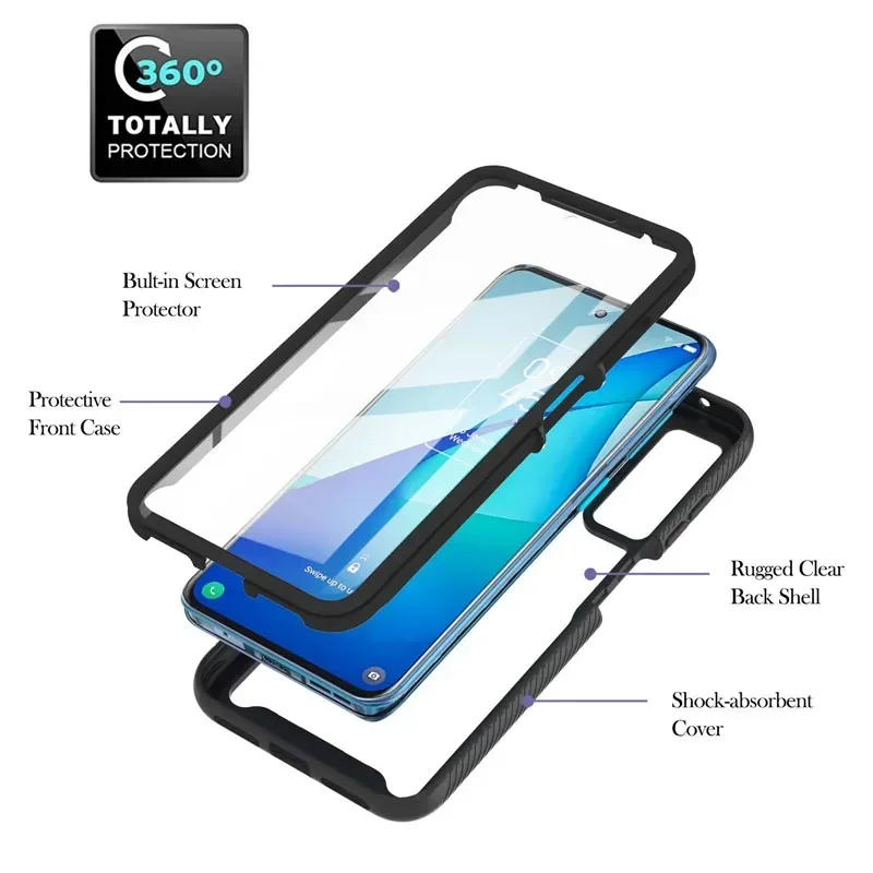 Transparent 360° Protective Bumper Case with PET Front Film and Back Cover