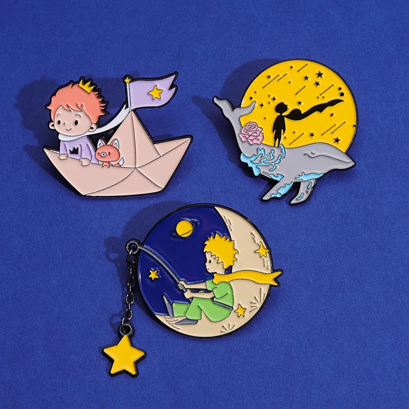 Cartoon Junge Fuchs Rose Emaille Pins Mond Stern Wal Papier Boot Brosche Revers Hut Tasche Abzeichen Schmuck Zubehör Geschenk für Kinder Freunde – Detail 12