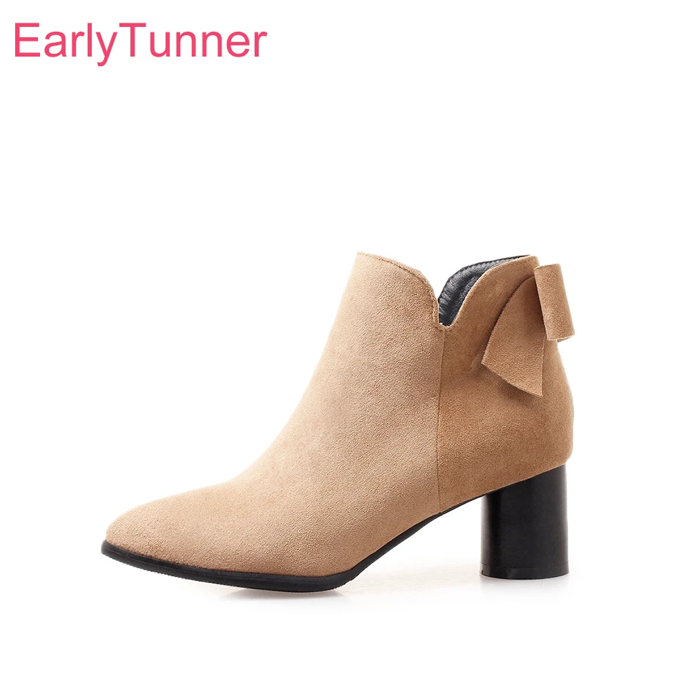 

Brand New Winter Elegant Black Yellow Women Ankle Riding Boots Lady Shoes Chunky Heels EK817 Plus Big Size 10 32 43 47