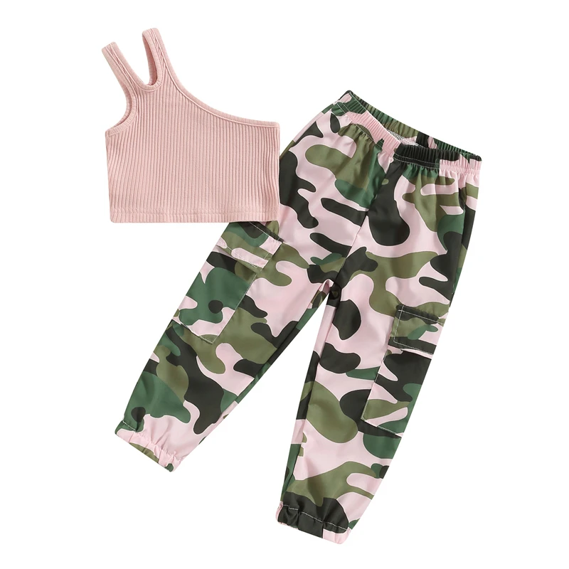 

2 шт., летний комплект из топа на одно плечо и брюк-Карго