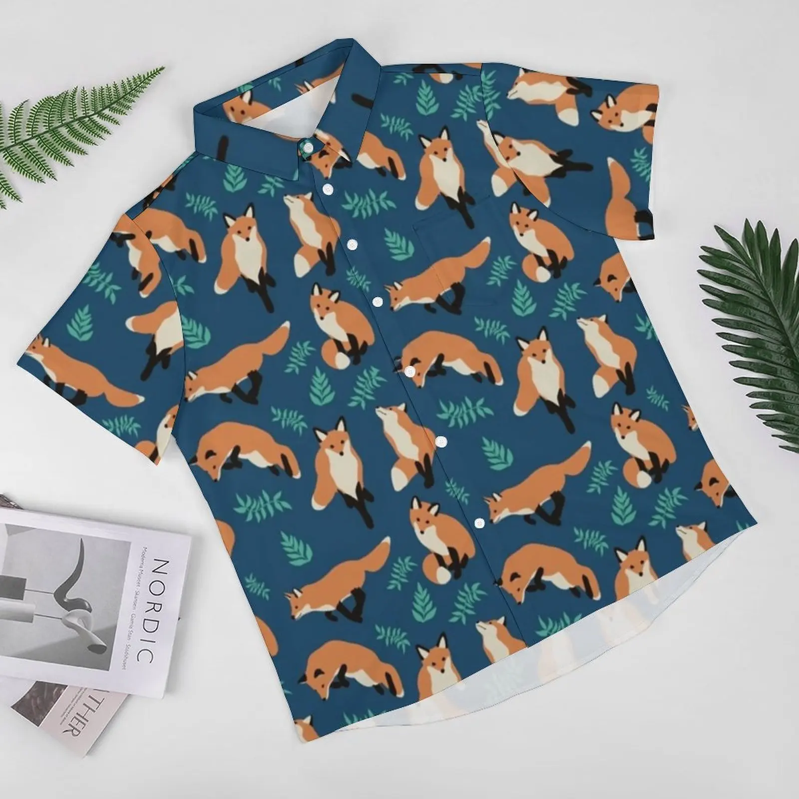 INSPIRE CHIC Men's Short Sleeves Hawaiian Animal Printed Outfit Set 2 Pieces Small Brown