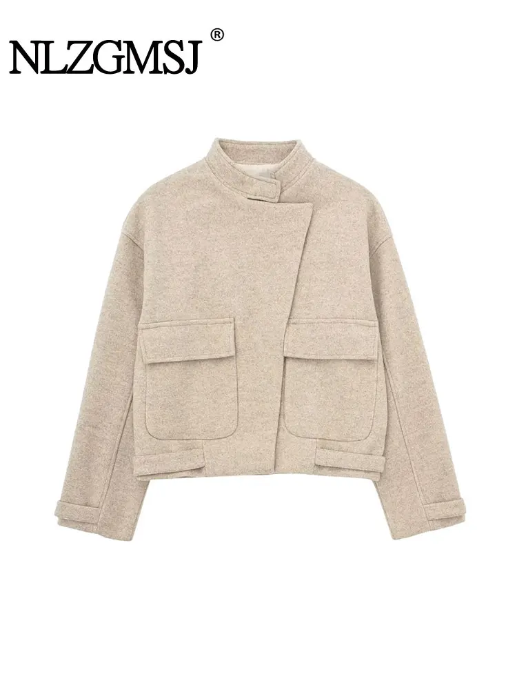 

TRAF 2023 Autumn Women Fashion Simple Solid Lapel Long sleeve Loose Ladies Big Pocket Casual Coats