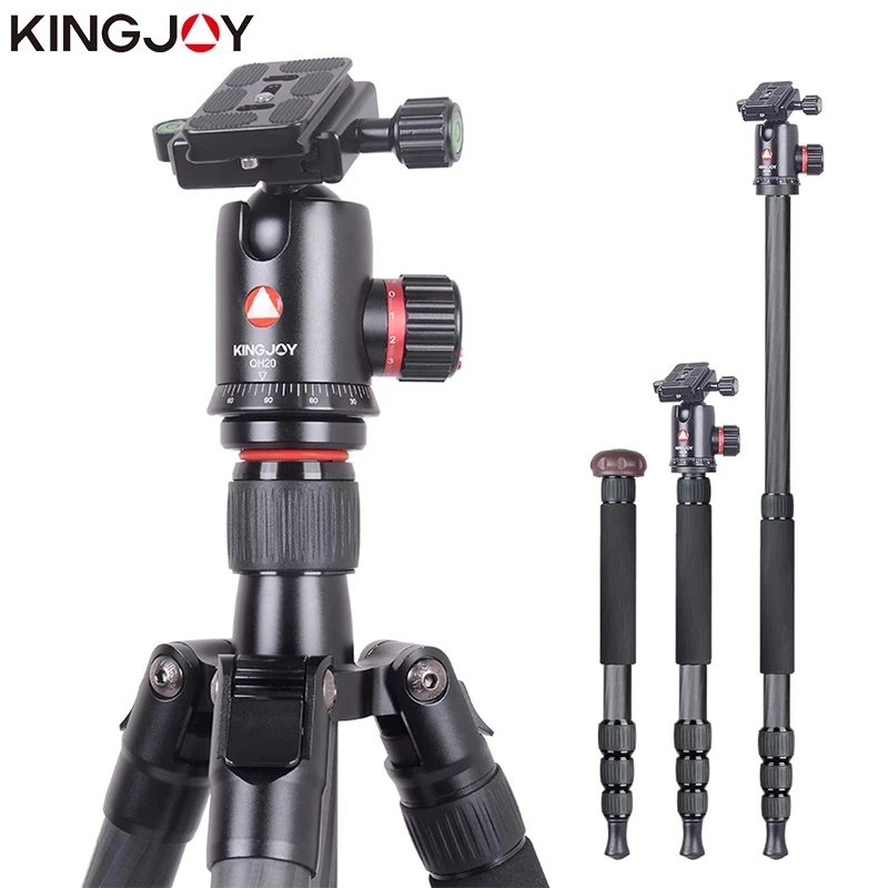 KINGJOY 탄소 섬유 전문 카메라 삼각대 스탠드, 모델 모빌 유연한 스태티브 SLR DSLR, K2208 + QH20