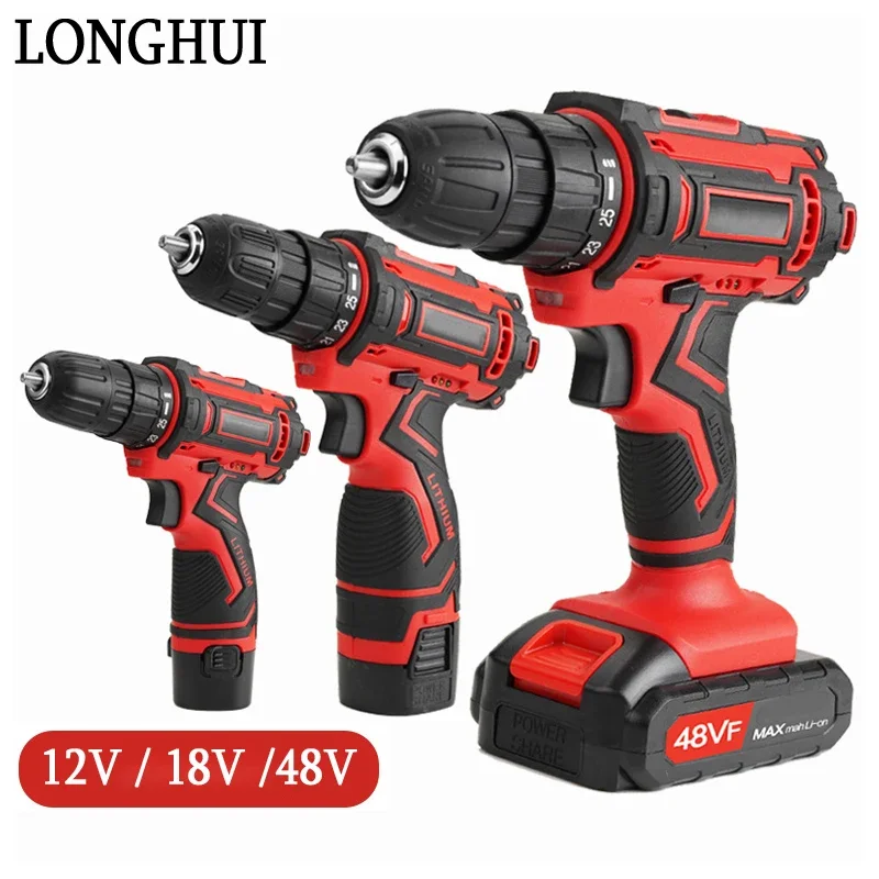 

12V 18V 48V Hammer Drill Cordless Drill Electric Screwdriver Mini Wireless Power Tools Driver DC Lithium-Ion Battery 3/8-Inch