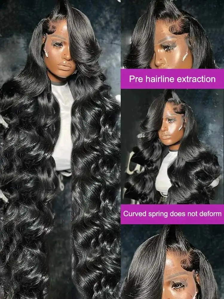 40 Inches 250 Density Body Wave Human Hair Lace Front Wigs 5x5 Closure Glueless Wigs Transparent Swiss Lace 200% Density 13x4