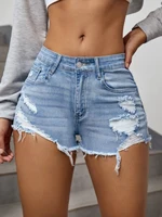 Fashionable Distressed Denim Shorts Women's Summer New Style Personality Shorts Hot Sale Straight Leg Mid Waist Made in China - Image 2