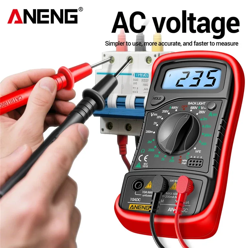 자동차 멀티미터 전압 테스터 ANENG AN8205C+VD807 12V-300V AC 전압 검출기 앰프 자동차 수리 hFE 삼극관 DIY 테스트 도구