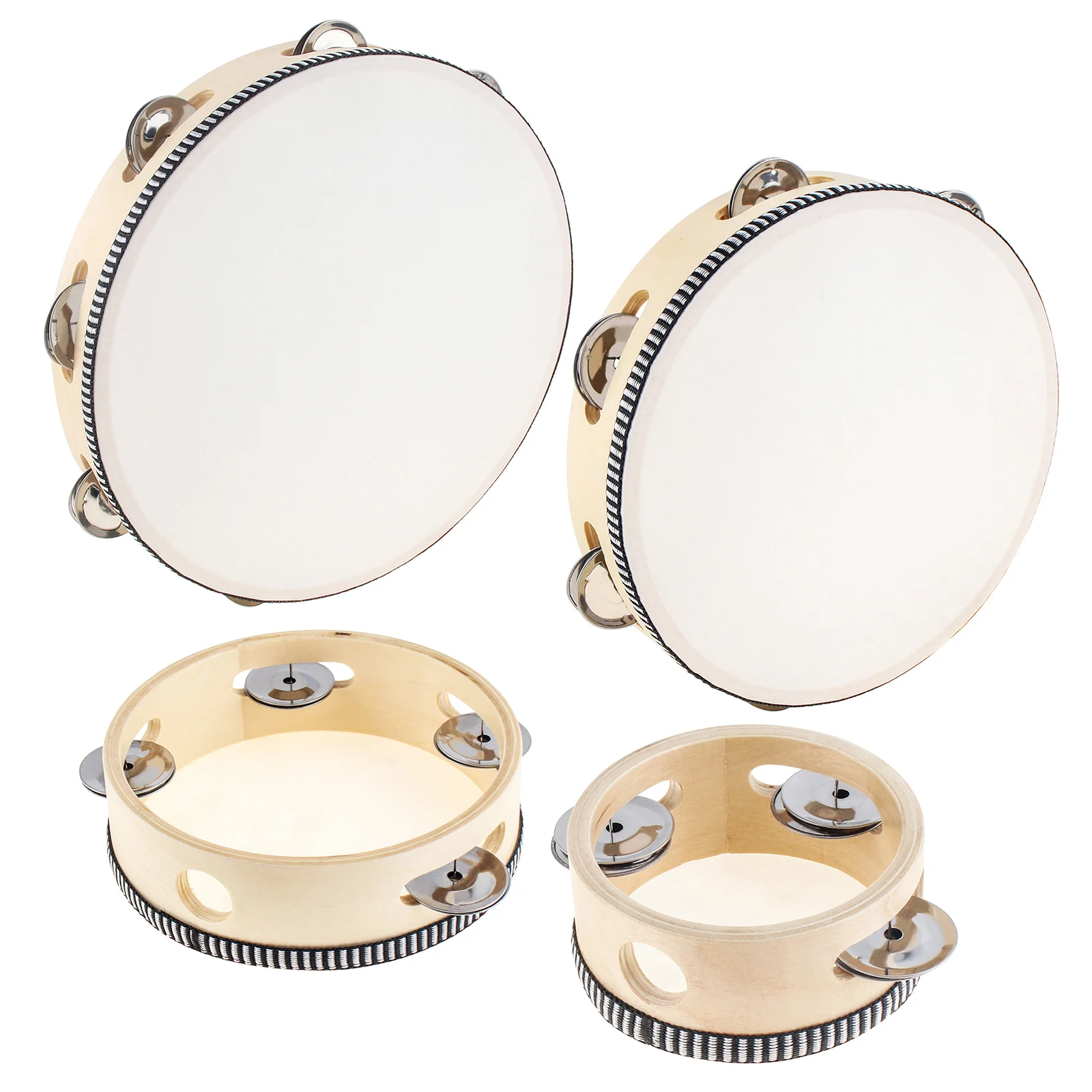 4 / 6 / 8 10 inch Hand Held Single Row Metal Jingles Wood Tambourine Musical Educational Rhythm Percussion Instrument Gifts