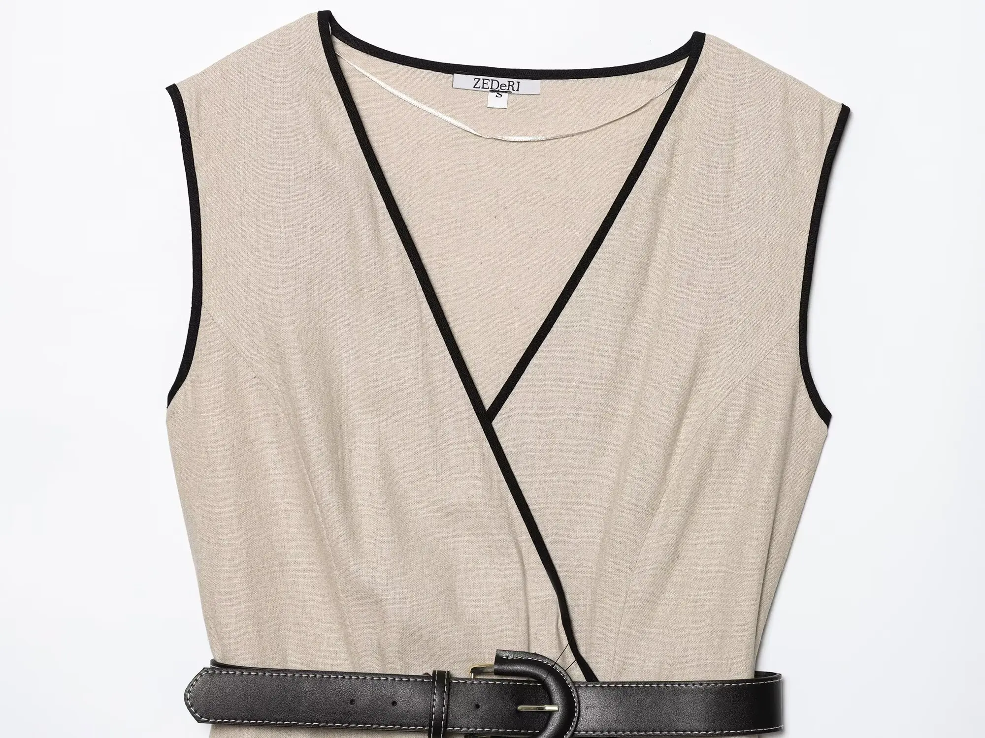 European and American style 2025 summer new style linen blended sleeveless dress with belt photo