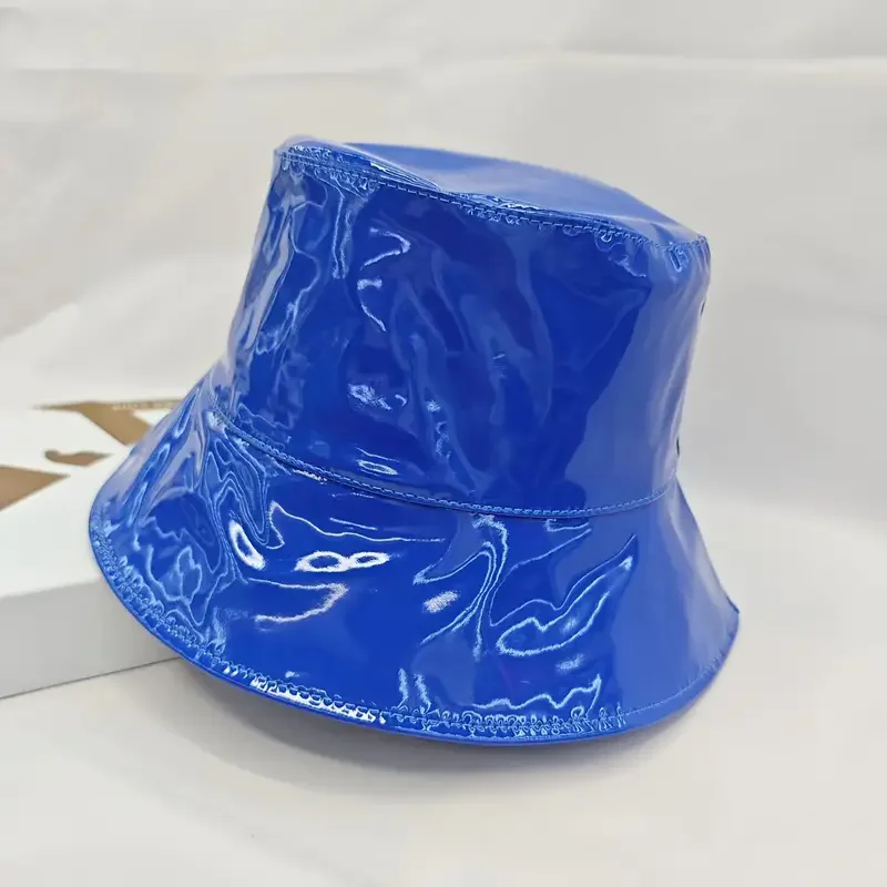 Women Hiphop Hat PU leather Hat  reversible bucket Caps Solid Colors Female Gorros - 5
