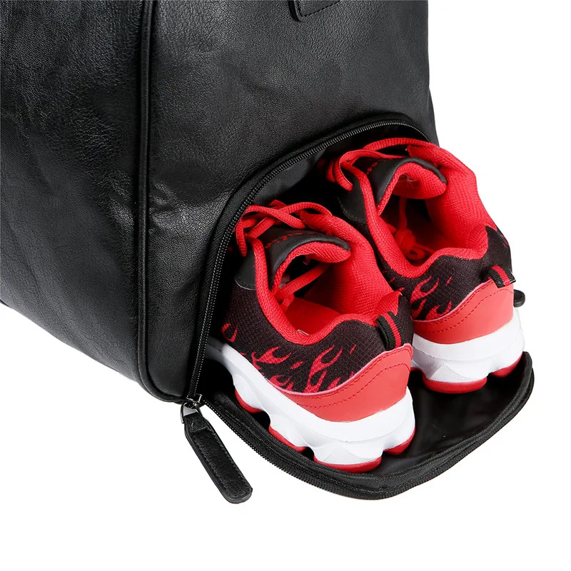 Men's leather travel bag Retro Outdoor Tote large capacity single shoulder oblique lift shoe position fitness duffel handbag bag