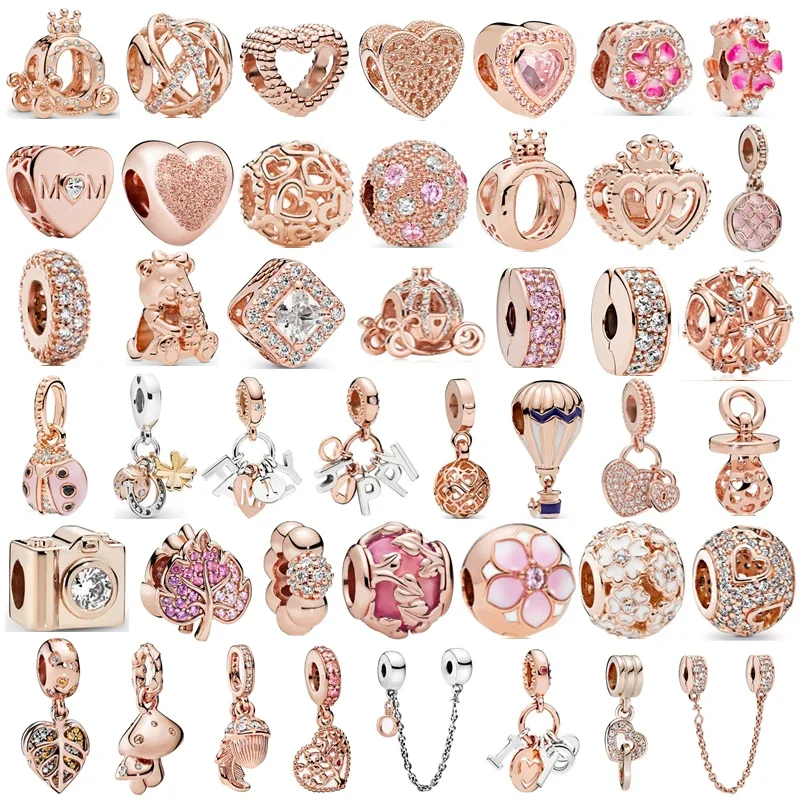 

New Fashion Charm Original Rose Gold Color Crown Carriage Camera Beads Fit Original Ladies Bracelet Jewelry Accessories