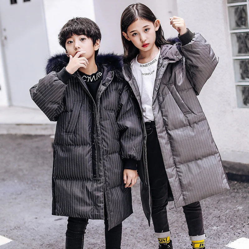 Spring Winter Children's White Duck Down Jacket Outdoor Trekking Medium Length Middle Large Child Boys Girls Warm Clothes Coat