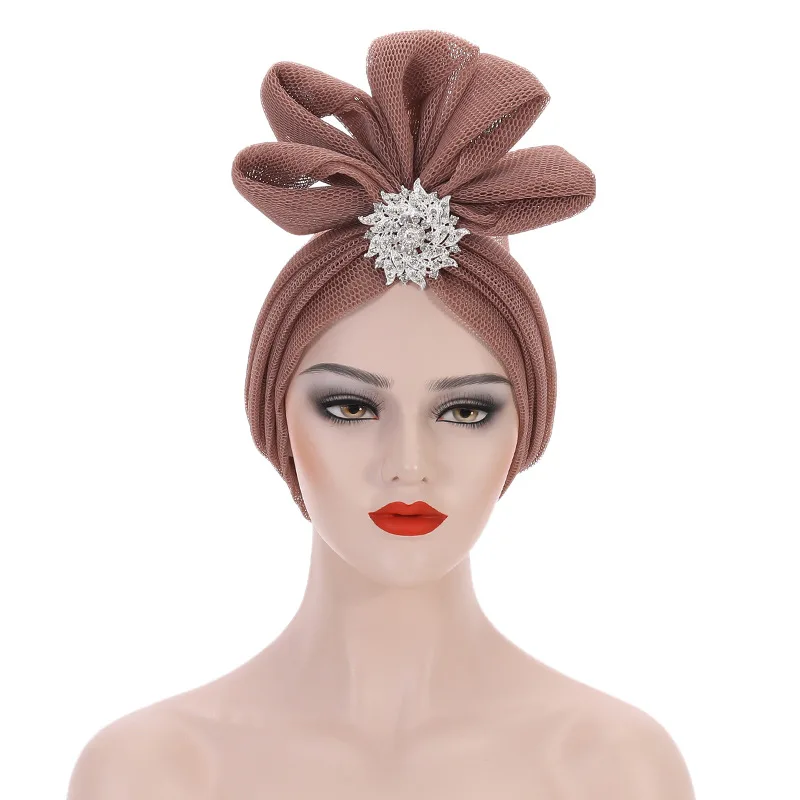 

New mesh three-dimensional flower hat alloy accessories Gele Tutorial African Wedding Fashion Headtie Auto Gele Ready To Wear