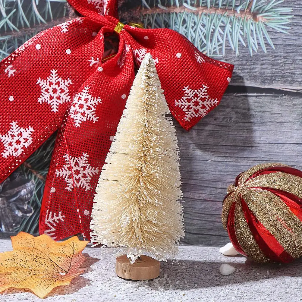 8PCS Christmas Tree Ornament  Stable Standing Sisal Silk Wood Mini Christmas Tree Home Decoration Ideal Present for Indoor