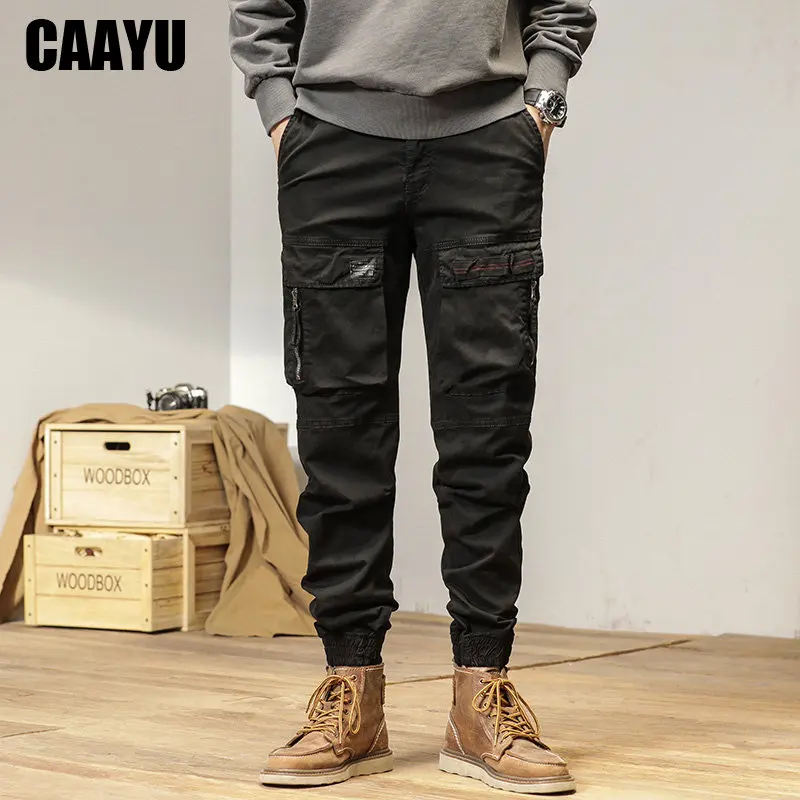 

CAAYU Joggers Cargo Pants Men Y2k MultiPocket Male Trousers Casual Sweatpants Streetwear Techwear Tactical Track Black Pants Men