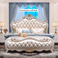 Lit avec tête de lit capitonnée, style nordique unique, cadre de lit Queen Deluxe, tables de chevet avec rangement, meubles de chambre à coucher 1