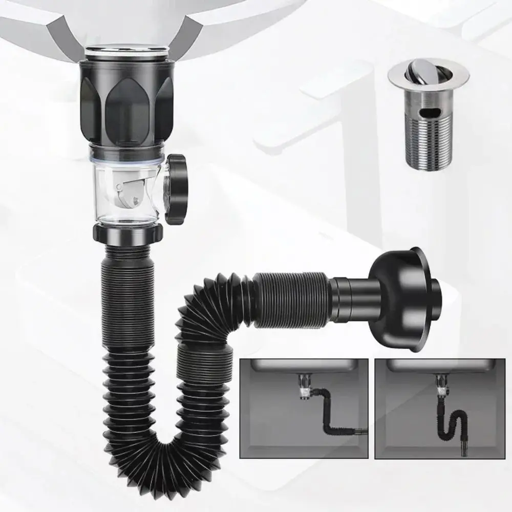 Description Picture 2 of itemAnti Clogging Sink Downpipe Durable Retractable Flip-Top Washbasin Cross Drain Downpipe Sink Deodorising Strainer