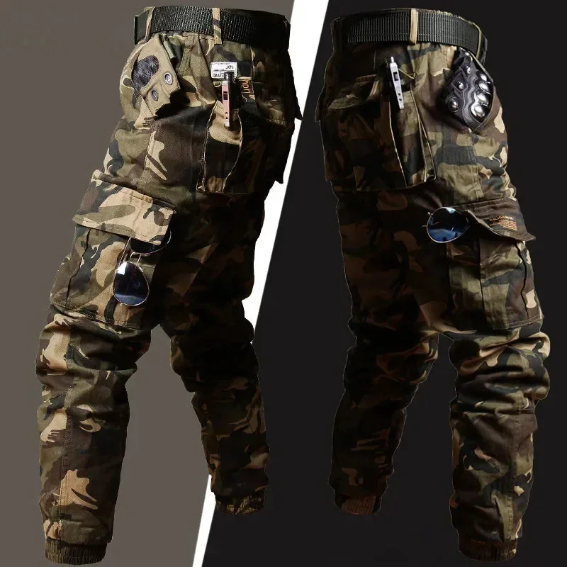 Mens Camouflage Set Multi Pocket Tactical Jacket+Hunting Cargo Pants 2-pcs Outdoors Wear-resistant Windproof Training Suit New