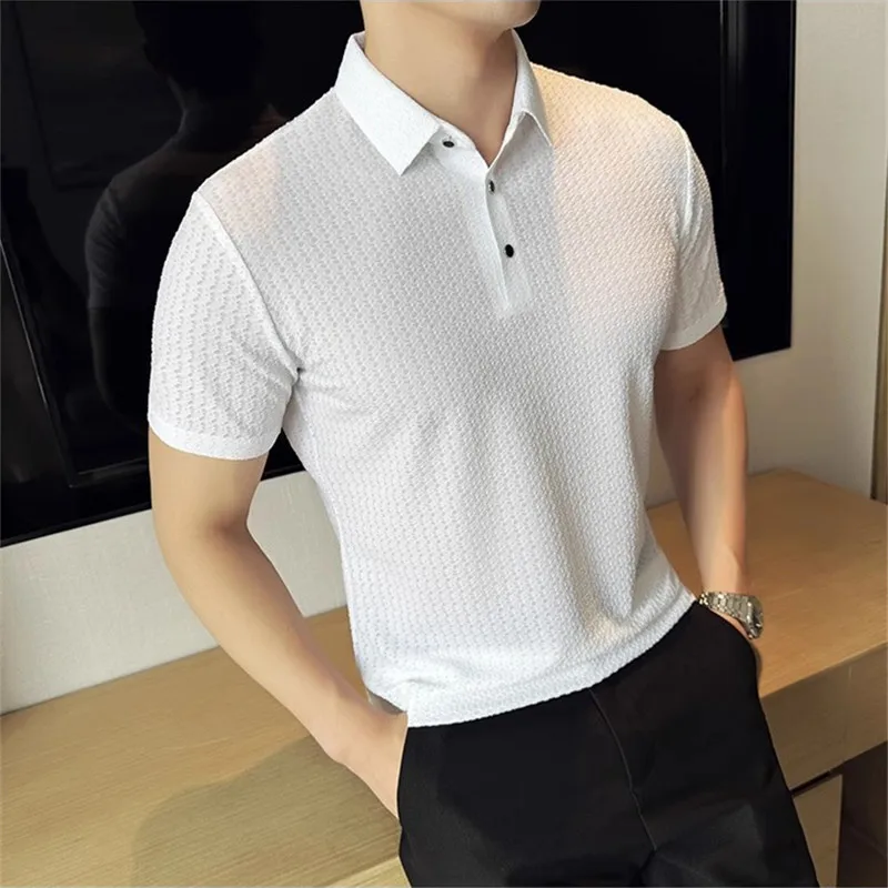 saferido New Spring Autumn Polo Shirt Men Solid Color Turn Down Collar Casual Tops Tees Mens Long Sleeve Polos Tops 60% Cotton Tshirt Man main image 0