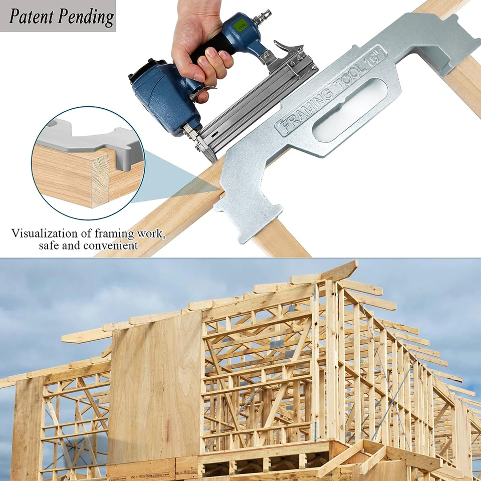 6-in-1 Adjustable Framing Tool - 12/14/16/18/20/24 Inch On-Center Stud Layout Tool, Cast Aluminum