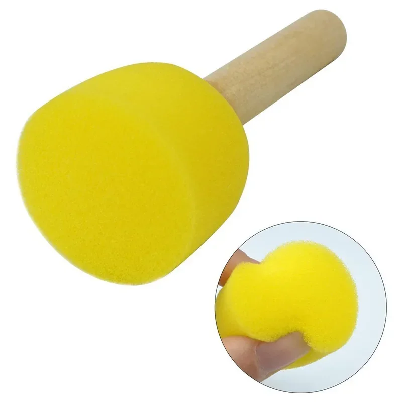Round Sponges Brush Sponge Paint Brushes Wooden Handle Children Drawing Sponge Rod Brushes Pottery Clay Sculpture Modeling Tool