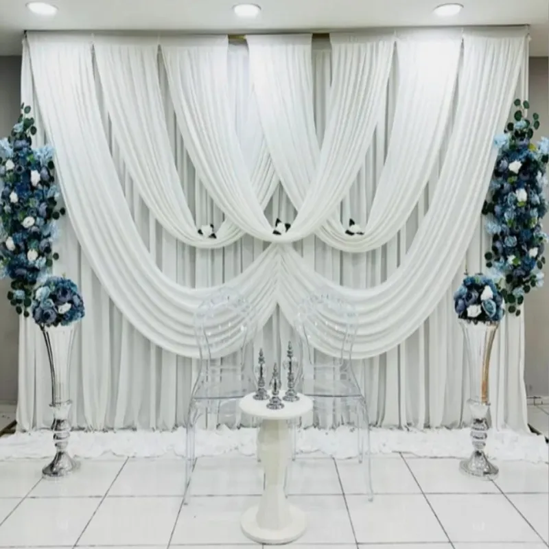 

Pure White Wedding Background Gauze Curtain Baby Shower Party Backdrop Drape Hotel Banquet Activities Background Decoration