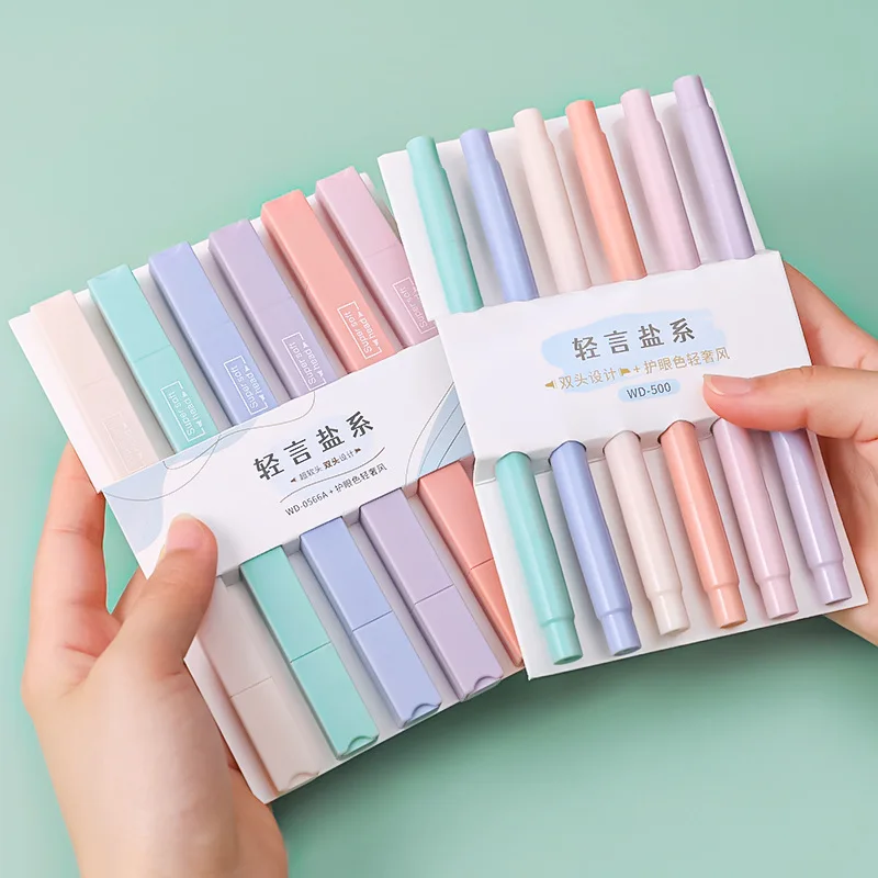 6 Colors Highlighter Double-headed Student Marker Pen Hand Account Pen Large-capacity Morandi Color Fluorescent Note Highlighter