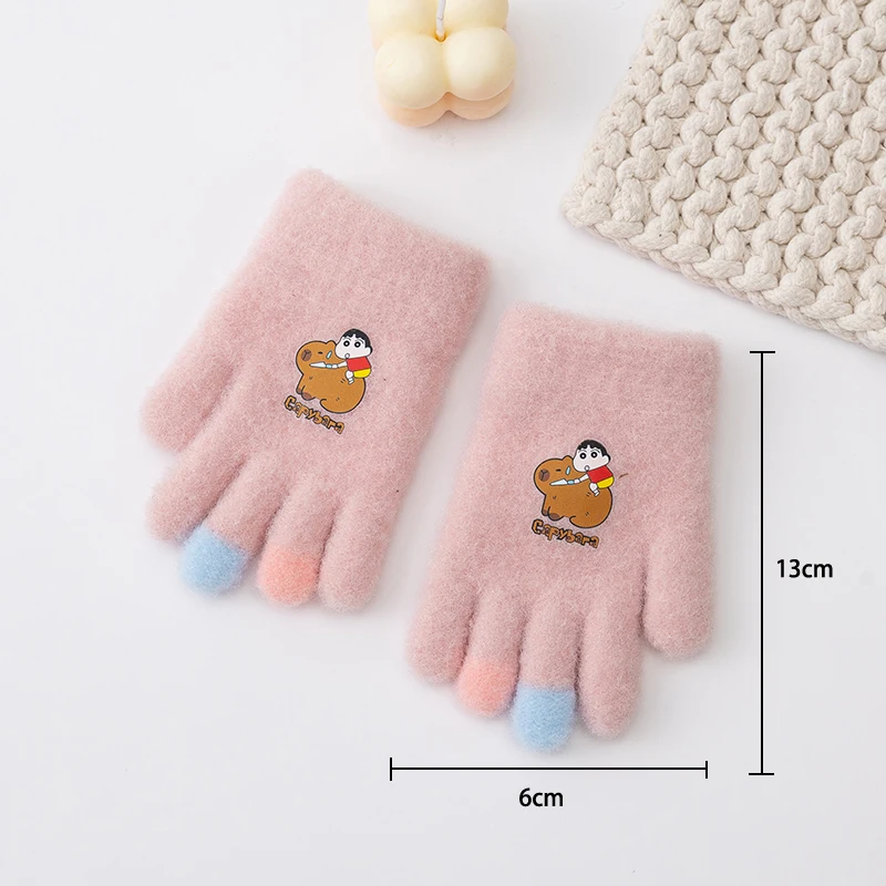 2-5 Years Baby Girls Boys Gloves Winter Cute Cartoon Capybara Full Finger Mittens Children Outdoor Playing Warm Soft Kids Gloves