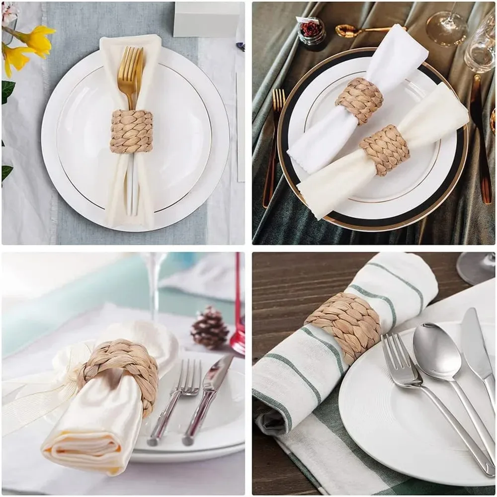 6Pcs Woven Handmade Napkin Ring Woven Rustic Natural Napkin Ring Holder Table Decor Wooden Easter Rattan Rings Buckle napkin ring