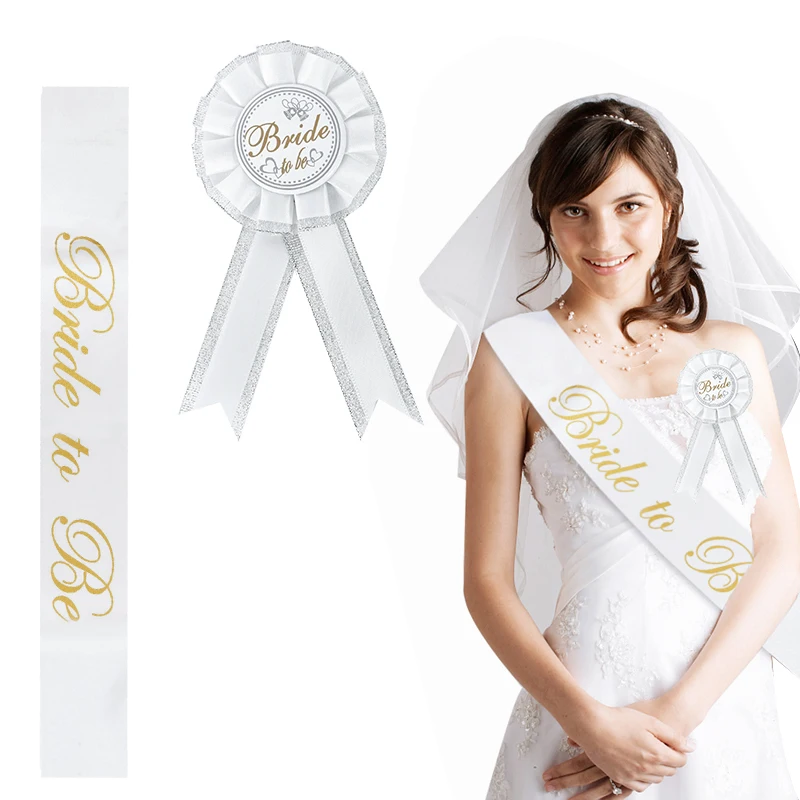 Bride To Be Sash White Veil with Comb Badge Wedding Bridal Shower Decoration Bachelorette Party Hen Night Supplies Groom To Be