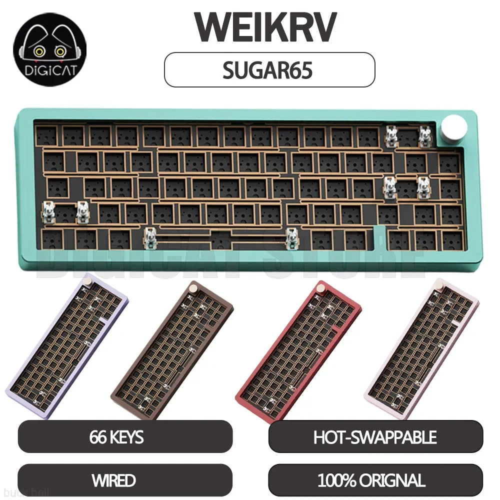 

WEIKRV SUGAR65 Wired Mechanical Keyboard Kit Gasket CNC FR4 Aluminum Gamer Keyboard 68% RGB Hot-Swap Custom Kit For PC Computer