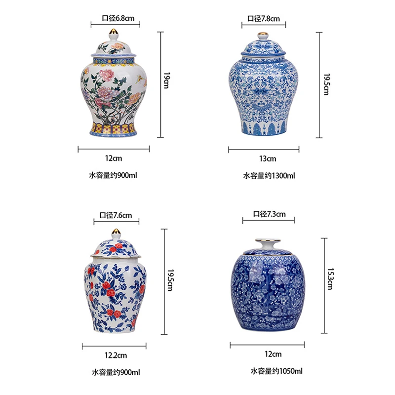 Gold-plated Ceramic Tea Jar Vintage Blue and White Porcelain Sealed Storage Jar Moisture-proof Candy Food Pot Storage Container tea tin box tea canister fragrance powder jar