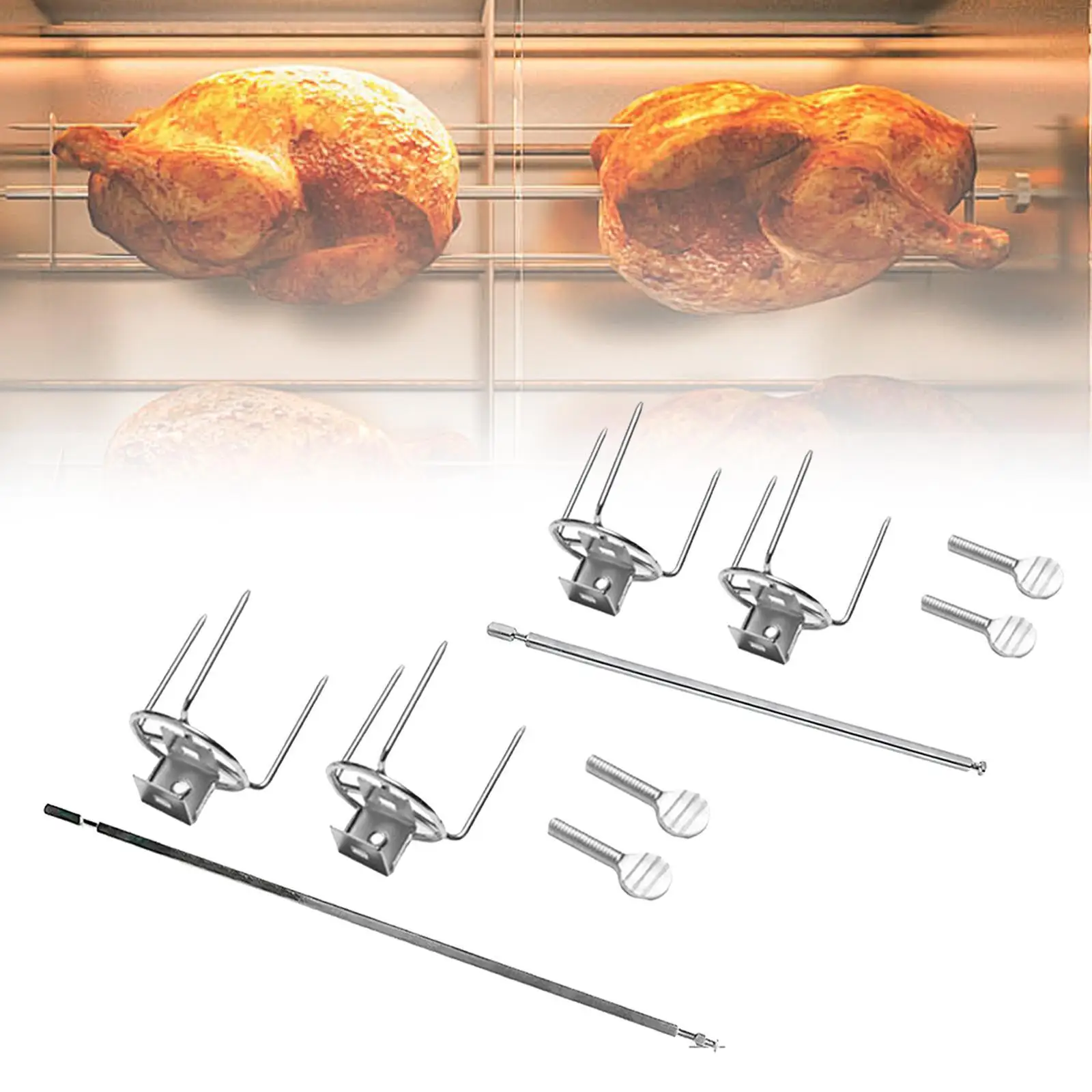 Rotating Chicken Fork Grill Rotisserie Kit Complete Holders for Most Grill