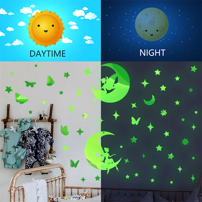Dinosaurs Dolphins Mermaids Shines In The Dark Sticker Baby Bedroom Ocean Decor Night Luminous Sticker brilla en la oscurida