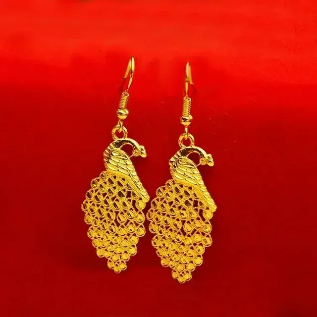 Womens 18K gold earrings, elegant AU750 three-dimensional love Phoenix earrings, and certificate