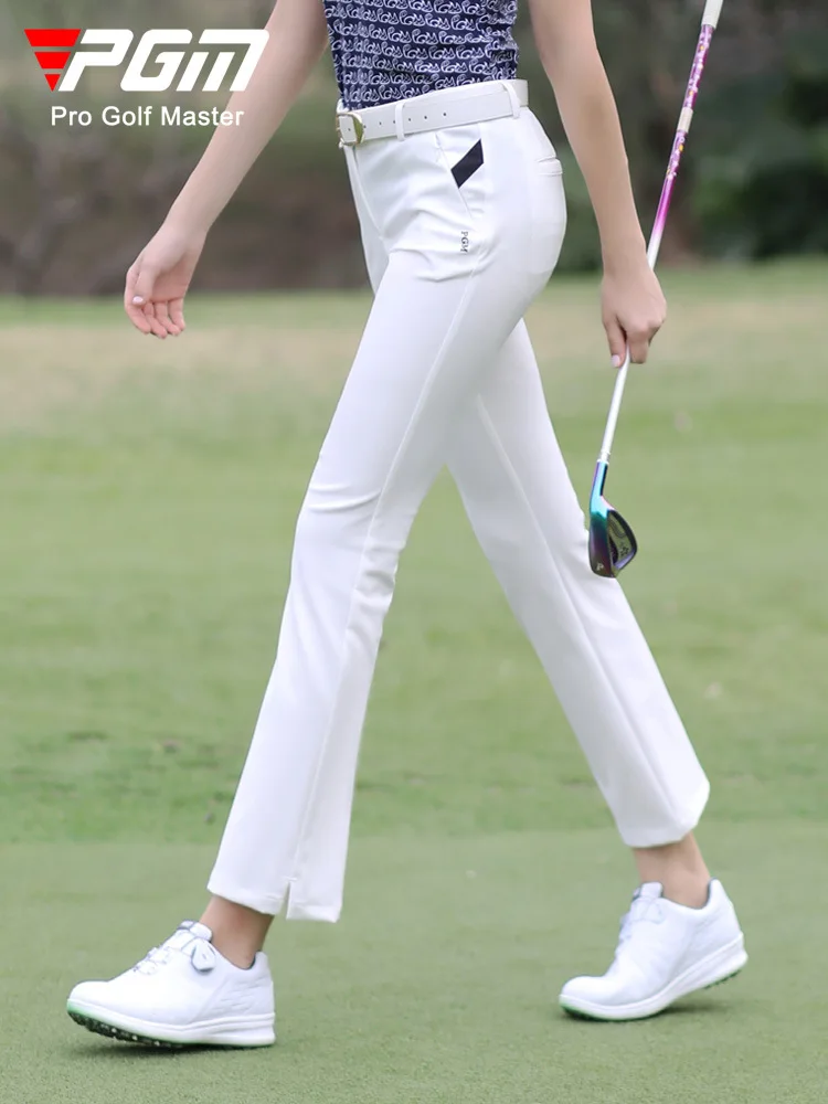 Golf Pants Women Slim-fitting Waterproof Long Pants Zipper Pocket Elastic Nine-inch Length Flare golf sports trousers