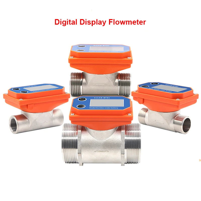 Dry Cell Digital Display Flowmeter Stainless Steel LCD Electronic Flow Meter Thread Flow Sensor Water For Farm/Garden Irrigation water meter
