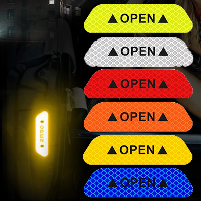4 Pcs Car Open Reflective Sticker Universal Safety Warning Mark